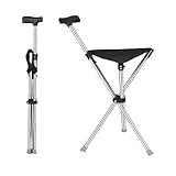 EVIYI 2 in 1 Klappbarer Gehstocksitz, Krücken mit Sitz, aus Edelstahl mit einer Gewichtskapazität von bis zu 150 kg, ist so konzipiert, dass er leicht und tragbar ist (rechtwinkliger Griff nicht