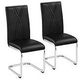 Yaheetech Esszimmerstuhl 2er Set Küchenstuhl Schwingstuhl mit Metalluntergestell Ergonomischer Besucherstuhl Freischwinger Stühle für Esszimmer/Küche/Restaurant, Schwarz