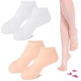 2 Paar Feuchtigkeitsspendende Socken Silikon Feuchtigkeitssocken, Anti-Rutsch Fuß Spa Gel Socken Fußpflege, Weiche Moisturizing Silikonsocken für Füße, Gelsocken für Trockene Rissige Füße (Weiß+Beige)