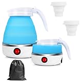 RANJIMA Wasserkocher Faltbarer Elektrisch, 0.6L Camping Faltbarer Wasserkessel Mini Wasserkocher für Unterwegs, Klein Silikon Reisewasserkocher mit 2 Faltbaren Becher für Reisen, Outdoor, Urlaub