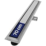 VILSTEIN Duschrinne 70cm Edelstahl, Bodenablauf Komplettset extra flach, Siphon mit Geruchsstop, Haarsieb - Randablauf