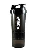 FuelUp Sport-Wasserflasche – Fitness-Shaker-Flasche mit Draht, Schneebesen, auslaufsicherer Shaker mit Pillen-Organizer und Aufbewahrung für Protein-Power, Schwarz