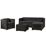 Juskys Polyrattan Lounge Punta Cana L für 4-5 Personen mit 3er Sofa, Sessel, Hocker, Tisch & Kissen, Sitzgruppe für Garten, Terrasse und Balkon, Gartenmöbel Set wetterfest - Schwarz/Grau