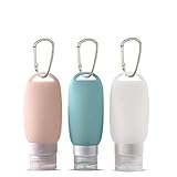 Voarge Tragbare Leere Silikon Flaschen, Silikon nachfüllbare Reiseflaschen, mit Karabiner, für Reisen, Outdoor-Aktivitäten, Schule,3 Stück, Mehrfarbig, 60ml