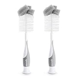 Munchkin Flaschenbürste, 2-in-1 Schwammbürste & Babyflaschenbürste zum Reinigen von Fläschchen, weich & wiederverwendbar mit integrierter Saugerbürste, spülmaschinenfest, 2er-Set - Grau