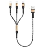 RAVIAD Multi USB Kabel, Universal Ladekabel [0.5M] Nylon Schnell 3 in 1 Mehrfach Ladekabel mit Micro USB Typ C Lightning Kabel für iPhone, Android Samsung Galaxy, Huawei, Oneplus-Gold