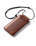 Crazy Horse Craft, Handyhülle für iPhone Air, Classic Brown, Handytasche zum Umhängen, Leder Hülle Handy Tasche Handysocken Mobil Etui Lanyard Phone Case Sleeve Cover, Enlarged