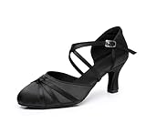 Rosefinch Damen Ballroom Latein Tanzschuhe Salsa Tango Walzer Gesellschaftstanzschuhe für Damen Tanzschuhe Schwarz 7cm Absatz 38 EU