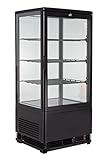 GastroHero Kühlvitrine ECO 78 Liter, LED-Beleuchtung, 3 Roste, schwarz Gastronomiebedarf