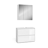 Vicco Badmöbel-Set Majest, Weiß/Weiß Hochglanz, 2 Teile