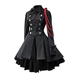 Gothic Kleidung Damen Elegant Rockabilly Kleid Swing A-Linie Partykleider Vintage Steampunk Kostüm Hohe Taille Cocktailkleid Festliches Halloween Petticoat Faltenrock Mittelalterkleid