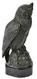 Casa Padrino Luxus Bronze Deko Figur Eule Antik Bronze/Schwarz 18 x 18 x H. 38 cm - Bronze Deko Skulptur mit Marmorsockel - Schreibtisch Deko - Deko Accessoires - Luxus Accessoires