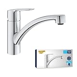 GROHE Start, Küchenarmatur mit flachem Auslauf (Wasserhahn für die Küche, 140° schwenkbar, wassersparend dank variabler Mengenbegrenzung, werkzeugfreie Spülbecken-Montage), chrom, 30530002