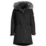 Lands' End Damen Expedition Wasserdichter Daunenparka mit Kapuze aus Kunstfell, schwarz, Medium