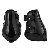 Stallgamaschen Sehnen - Gamaschen Set, PU Hartschale, Verstellbar, Weich Gepolstert - Stoßdämpfend, Rutschfest, Ideal für Transport und Springtraining (schwarze Hinterbeine M)
