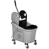 HOMCOM Reinigungswagen 36 Liter Fahreimer Putzeimer Wischwagen mit Auswringvorrichtung, Grau, 54 x 41 x 91,5 cm