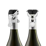 2 Stück OWO Weinverschluss & Sekverschluss 2 in 1 Flaschenverschluss Weinflaschenverschluss & Sektflaschenverschluß Edelstahl für Wien Schaumweine Champagner mit Silikon (Silber)