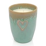 Mea-Living STONEWARE Kerze im Becher türkis Herz, handgemachtes Steingut, 280 ml, wunderschönes Geschirr mit Kerze
