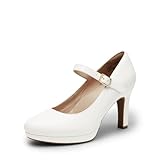 DREAM PAIRS Dame Mary Janes Pumps High Heel Kleid Schuhe Bequeme niedrige Plattform Pumps für Damen,Size 38,Weiss,SDPU2425W