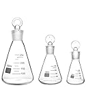 QWORK® Erlenmeyerkolben Set, Erlenmeyerkolben aus Borosilikatglas 50ml 150ml 250ml mit Glasstopfen