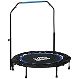 SPORTNOW 102 cm Fitness-Trampolin, Faltbares Mini-Trampolin mit 4-Fach Höhenverstellbarer Haltegriff, LCD-Monitor, Fitness-Rebounder für Erwachsene, Kinder, bis 100 kg