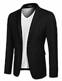 COOFANDY Herren Sportlich Freizeit Blazer Business Sakko Anzugjacke 1 Knöpfe Einfarbig Regular Fit Schwarz L