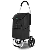 VOUNOT® Einkaufstrolley Klappbar aus Aluminium mit 58L Wasserdichter Tasche, 2 Extra große Räder mit Schutzblech, Faltbarer Einkaufswagen, Treppensteiger Trolley, Schwarz