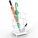 Alyoen Regenschirmständer aus Metall, Schirmständer mit eine herausnehmbare Wasserauffangschale und Verstellbare Füße, 26,5 x 21,5 x 47,5 cm, Schirmständer für Große und kleine Klappschirme, Weiß