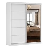 Fabryka Mebli Idźczak Kleiderschrank mit Spiegel - Schwebetürenschrank, Schlafzimmerschrank - Weiß Schrank für Schlafzimmer, Ankleidezimmer - 61 x 183 x 218 cm - Garderobenschrank