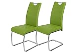 Hela Tische 2er Set Schwingstuhl, Küchenstuhl Flora, Kunstleder Grün, Griffmulde, Metallgestell verchromt, 42x57x98 cm