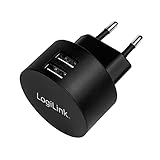 LogiLink PA0218 Fast Charging - USB Steckdosenadapter (2x USB-A, 10,5W) für Smartphones/Tablets/MP3-MP4 Player/eBooks/Navi/etc. mit Überlade-, Tiefentlade-, Überlast- und Kurzschlussschutz, schwarz