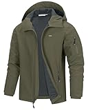 33,000ft Jacke Herren Wasserdichte Atmungsaktiv Softshelljacke - Übergangsjacke Winddichte Regenjacke Wanderjacke mit Kapuze Olivgrün XL
