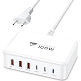 100W 6-Port USB C Ladegerät Mehrfach Mit 3 USB-C und 3 USB-A, Schnellladegerät PD 3.0 Power Adapter, Netzteil für iPhone 16 15 14 Pro/Pro Max, iPad, MacBook, Samsung, Handys