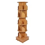 Atnhyruhd 360° Drehbares Bücherregal aus Massivholz Holzregal mit Rädern Rundes Bücherregal Drehregal Büroregal Dekoregal mit 5 Ebenen