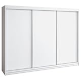 A&J MöbelLand Mero Schwebetürenschrank 200 cm, Kleiderschrank 3-türig mit 4 Schubladen (Weiß)