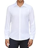 siliteelon Herren Hemd Langarm Weiß Bügelfrei Freizeithemde Casual Regular Fit Business Hemden Faltenfrei ohne Tasche,L