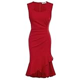 GRACE KARIN 50er Jahre Retro Kleider für Cocktail Ärmellos Bodycon Kleid Meerjungfrau Kleid Dehnbar Pencil Kleid für Party Rot S