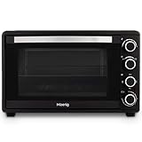 H.Koenig FO45 Mini Ofen 45L Elektro Standgerät Kompakt Multifunktion Leistungsstark 2000W Programmierbar, 230°, 60 Min. Timer, Automatische Abschaltung, Glastür, Grill und Fettpfanne, Pizza, Gerichte