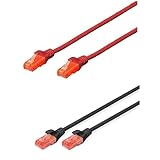 DIGITUS Set: Netzwerkkabel Cat 6 – 5m – 10 Stück – RJ45 Stecker – U/UTP Ungeschirmt – Ethernet Kabel, LAN Kabel – CCA Kupfer-Kaschiertes-Aluminium – 5x Grau / 5x Schwarz