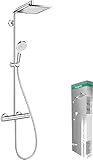 hansgrohe Crometta E - wassersparendes Duschsystem (EcoSmart) mit Thermostat, Regendusche (240 x 240 mm) mit Armatur, Handbrause, Schlauch, Brausestange und eckiger Kopfbrause, Chrom, 27281000