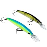 Zanderfang - Barsch Wobbler Zander – Barsch Köder tieflaufend - 2 Stück TROMMLER - 9,5cm - 9,5g - Olive-Matt, Neon-Grün mit Rasseln