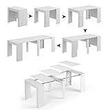Dmora - Konsolentisch Compton, Ausziehbarer Esstisch, Tisch mit Mehrzweckverlängerungen, die auf bis zu 10 Sitzplätze erweitert werden können, cm 51/237x90h78, Glänzend weiß