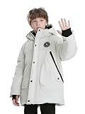 Sunny Sprout Winterjacke mit Kapuze für Jungen - Schwere gefütterte Pufferjacke mit winddichten Ärmeln und Fleece-Futter für Kinder Hellgrau 152
