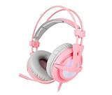 Sades A6 USB-Gaming-Headset, 7.1 Surround Sound PC, Gaming-Headset, mit Mikrofon mit Geräuschunterdrückung, LED-Lichter für Laptop, Computer und Konsolen (Rosa [Angel Edition])