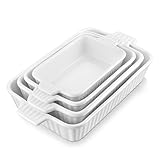 MALACASA, Serie Bake.Bake, 4-teiliges Auflaufform Set aus kratzfester Keramik in Weiß | Stapelbares Backofengeschirr für Lasagne, Aufläufe, Tiramisu & mehr