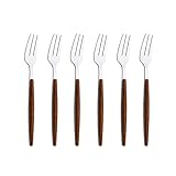 Uniturcky 6-teiliges Dessertgabel-Set, Edelstahl, Mini-Obstgabeln, silberfarben, hochglanzpoliert, Kuchengabeln für Hochzeit, Zuhause, Party, Restaurant, runder Griff in Holzoptik, 15,7 cm