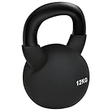 HOMCOM 12 KG Kettlebell Kugelhantel aus Gusseisen mit Neoprenbeschichtung Bodenschonende Schwunghantel Gewichtkugel für Gewichtheben, Konditionierung, Kraft- und Kerntraining Schwarz