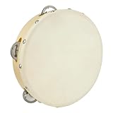 A-Star 8 Zoll/20 cm handgeführtes hölzernes Tamburin, traditionelle Einzelmetall-Glockenreihe – natürlicher Kopf