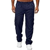 Cargohose Herren Slim Fit, Jogginghose Herren Lang, Outdoorhose Vielen Taschen Trekkinghose Leichter Kletterhose Einfarbig Wanderhose Gerade Bein Freizeithose Bequeme Schlicht Arbeitshose