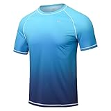 Huayuzh Herren UV Shirt Rashguard T-Shirt Schwimm Shirt Schnelltrocknend Leicht Atmungsaktiv Surfen Angeln Wandern Top Verlaufsfarbe Blau 2XL